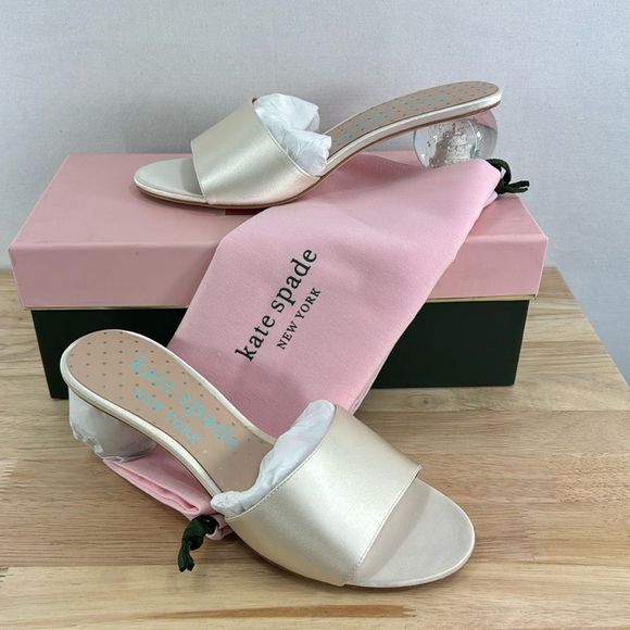 Kate Spade Love Slide Sandals with Dust Bag- Ivory Bridal- Size 7 B- NIB - Picture 1 of 9
